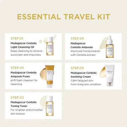 Kit de Viagem Coreano com Centella - 5 Peças Calmante e Hidratante