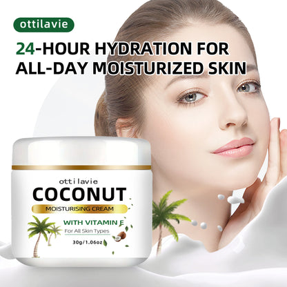 Creme Hidratante de Coco 24h com Vitamina E e Colagénio - Hipoalergénico para Todos os Tipos de Pele