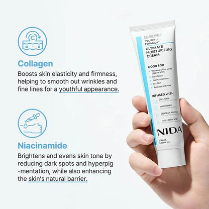 100mL Ultimate Moisturizing Cream Collagen Youthful Formula Niacinamide Centella Asiatica Hyaluronic Acid Wrinkles Spots Cream