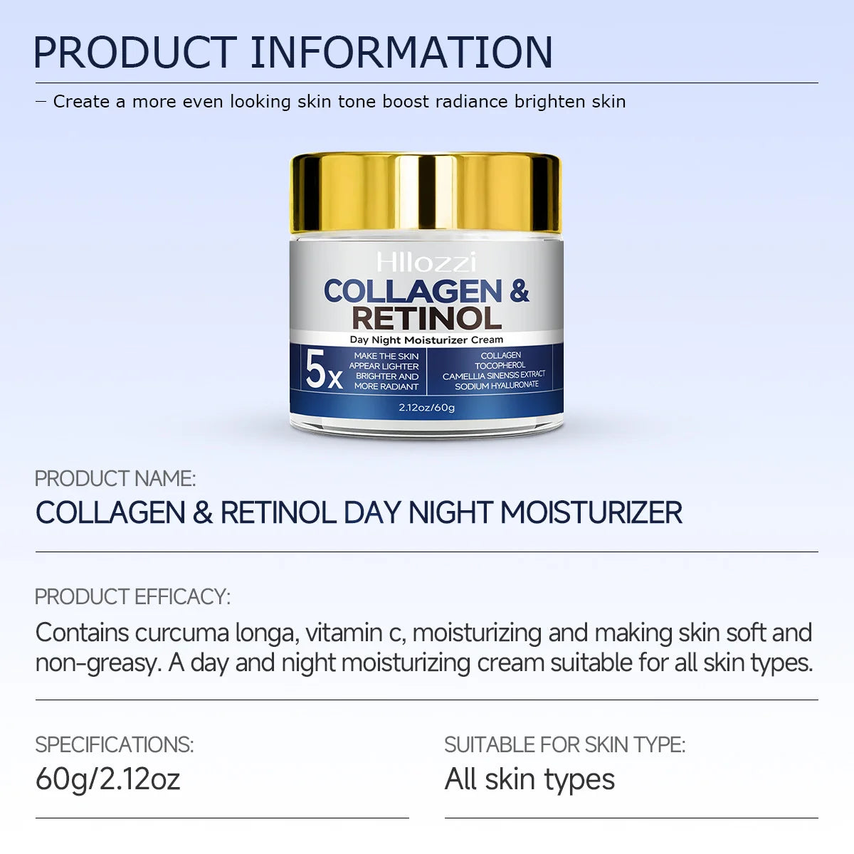 Hllozzi 60g collagen retinol cream delicate skin hydration moisturizing brighten skin tone