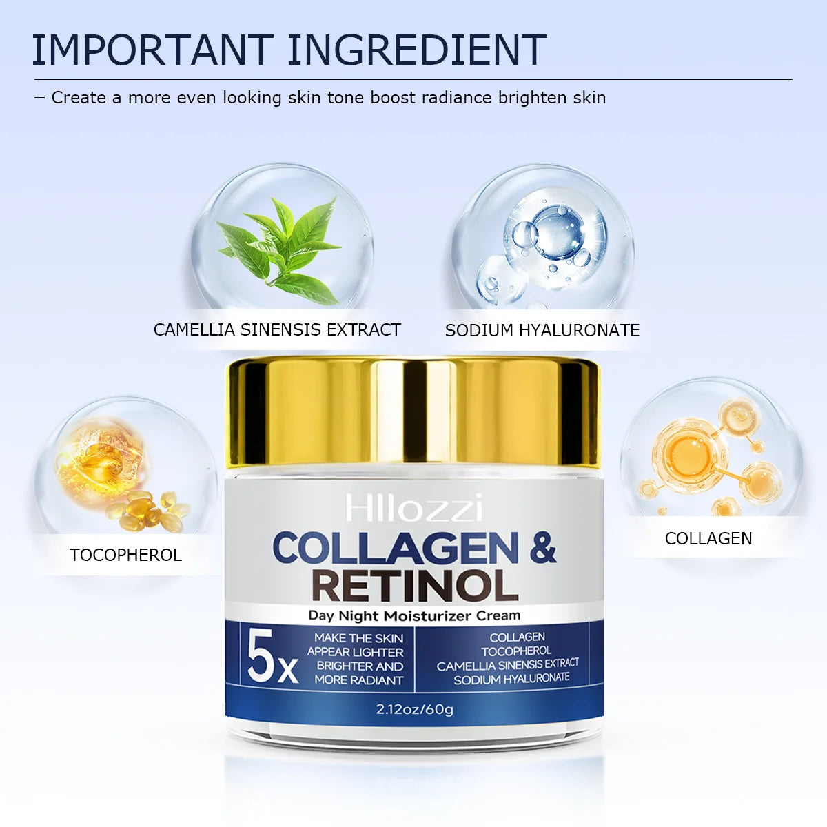 Hllozzi 60g collagen retinol cream delicate skin hydration moisturizing brighten skin tone