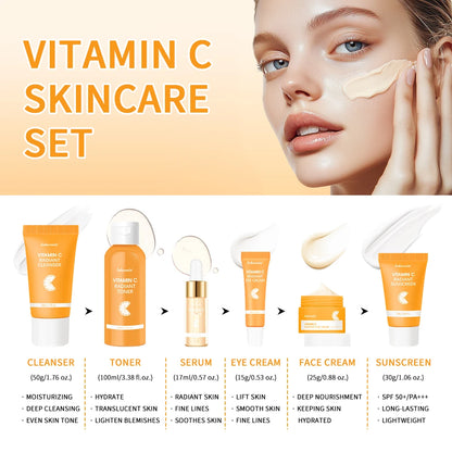 Set Vitamina C Completo - 6 Peças com Protetor Solar e Hidratação Profunda