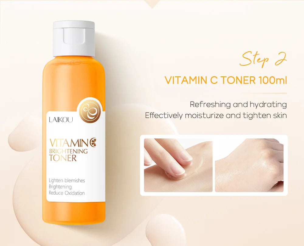 Set Completo de Cuidados Faciais com Vitamina C - 5 Peças Hidratante Anti-Idade
