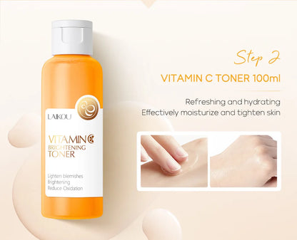 Set Completo de Cuidados Faciais com Vitamina C - 5 Peças Hidratante Anti-Idade