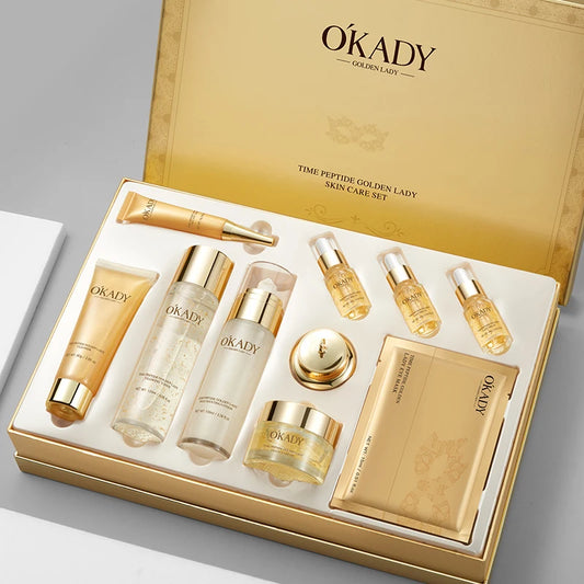 Set OKADY Anti-Idade - 10 Peças Rotina Diária com Vitamina C e Péptidos