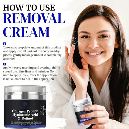 Creme de Péptidos de Colagénio Anti-Rugas 50ml - Ácido Hialurónico e Retinol Firmador